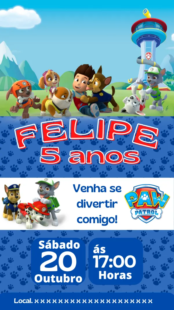 Convite Patrulha Canina - Felipe 5 anos