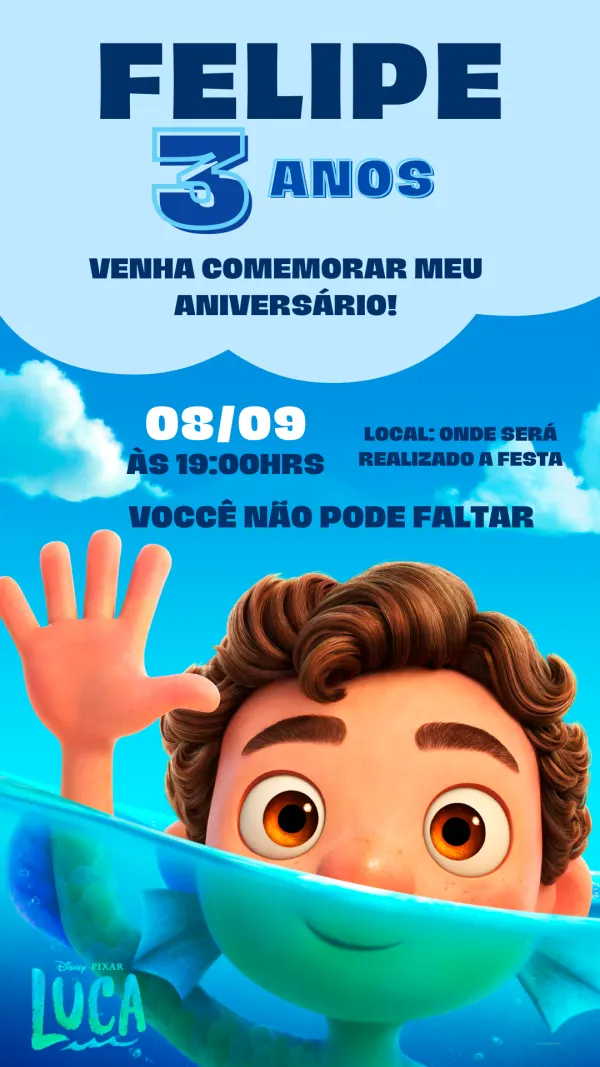 Convite Luca - Felipe 3 anos